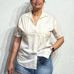 Favorites Yellow Striped Vintage Button Down Blouse Sz L